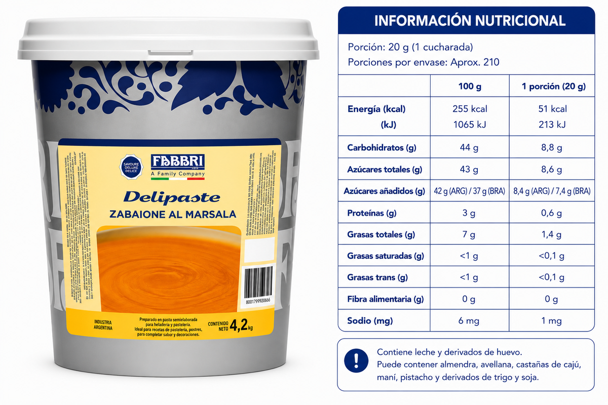 Balde Pasta Concetrada Zabaione Al Marsala 4.2 Kg