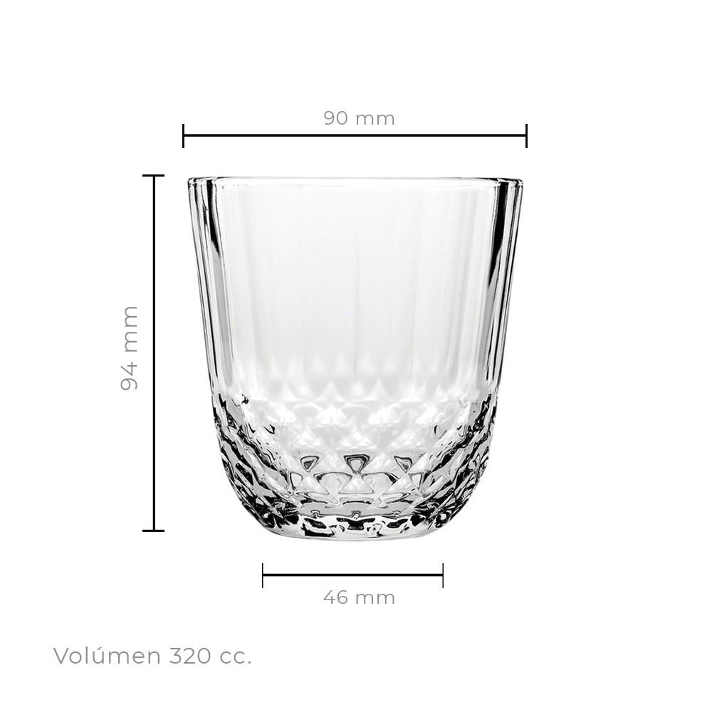 Set De 6 Vaso Vidrio Whisky 320 Cc. Línea Diony