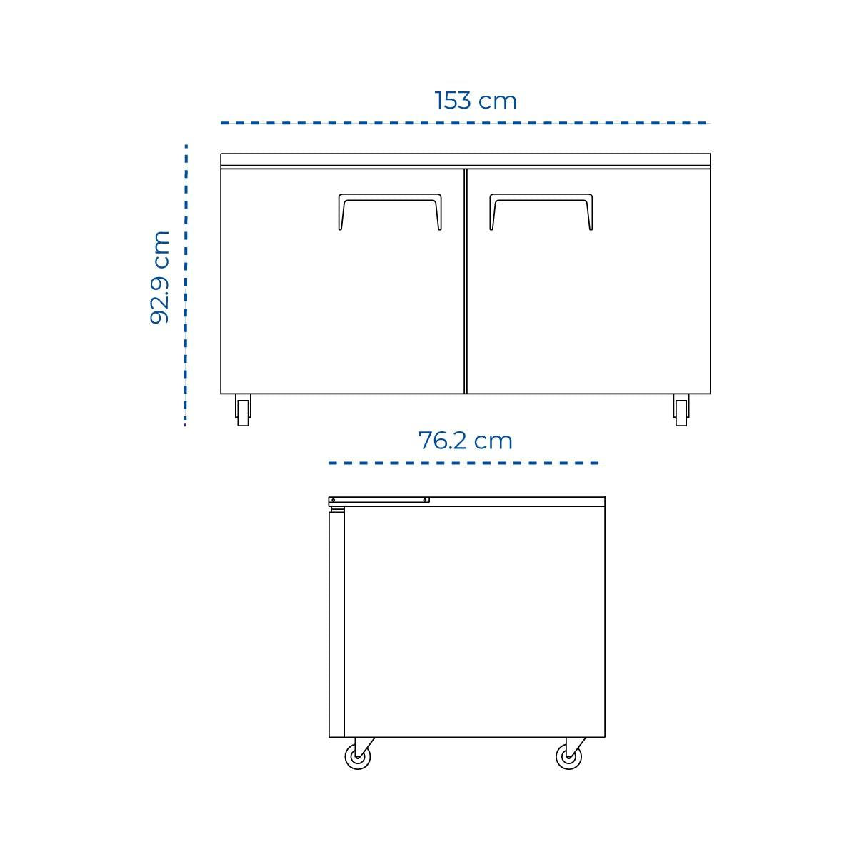Mesón Refrigerado 2 Puertas LUC-500R 153 Cm Norkalt