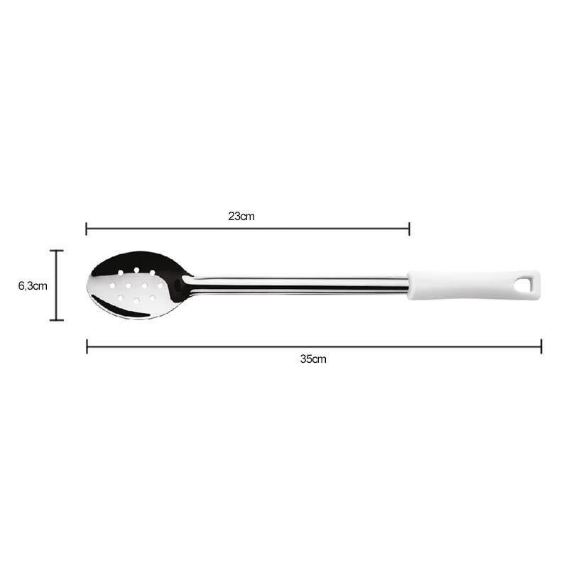 Cuchara Perforada Acero Inoxidable 23 Cm Mango Blanco Durafio