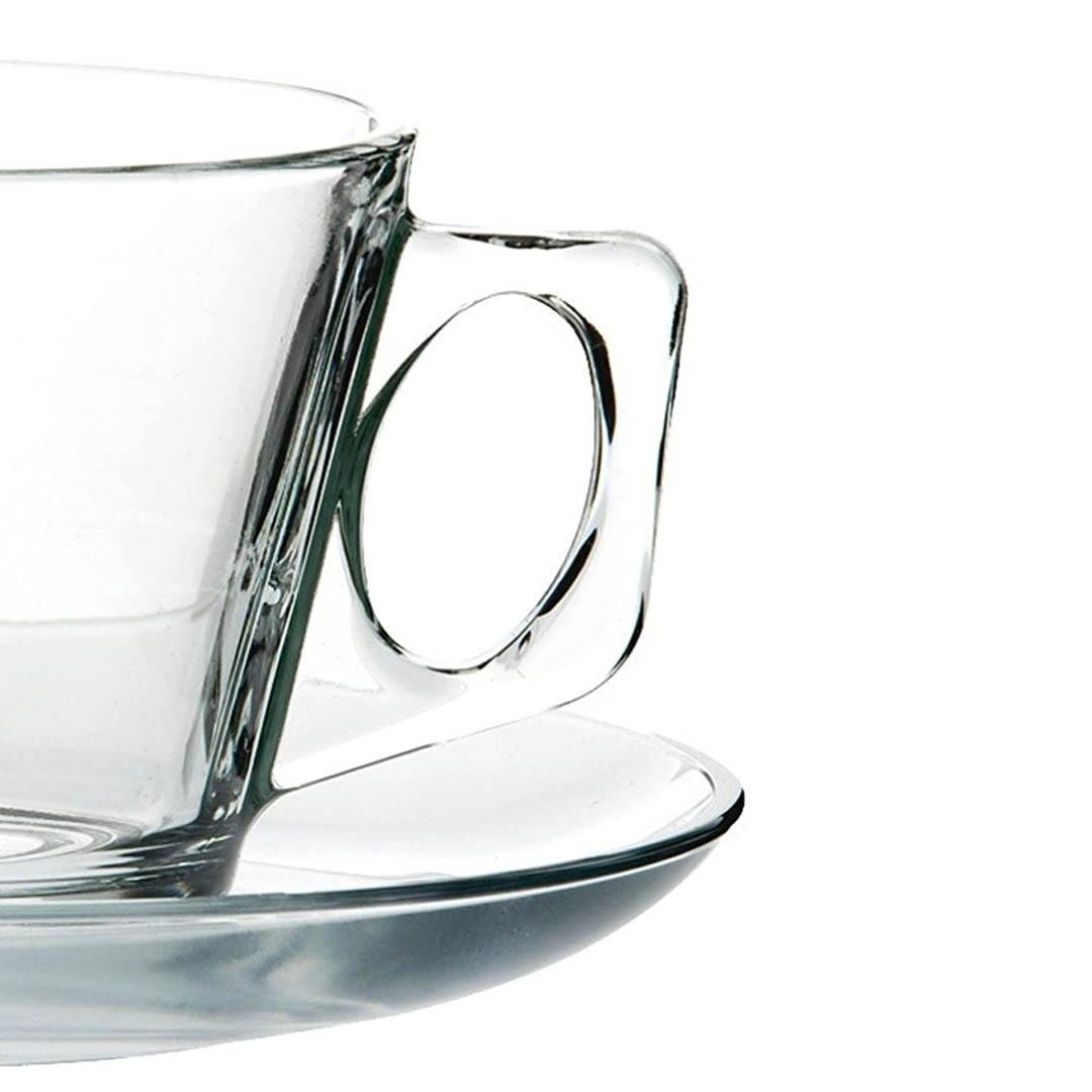 Set De 6 Taza Te Vidrio Lisa Con Platillo 200cc Modelo Vela