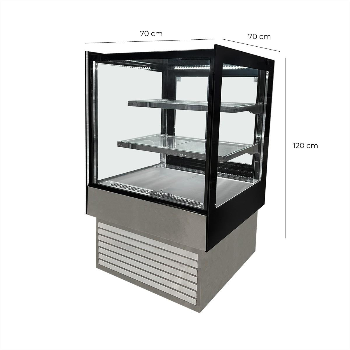 Vitrina Pastelera Rectangular Plateada Línea Market 700 x 700 x 1200 mm Norkalt