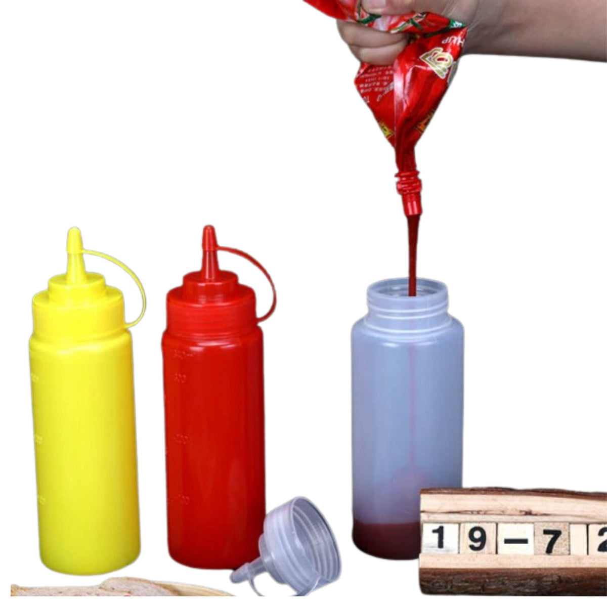 Set De 3 Botella Dispensadora Salsa Graduada Transparente 35