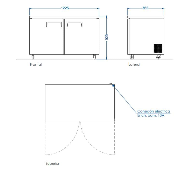 Mesón Congelador 2 Puerta LUC-350F 125Cm Norkalt