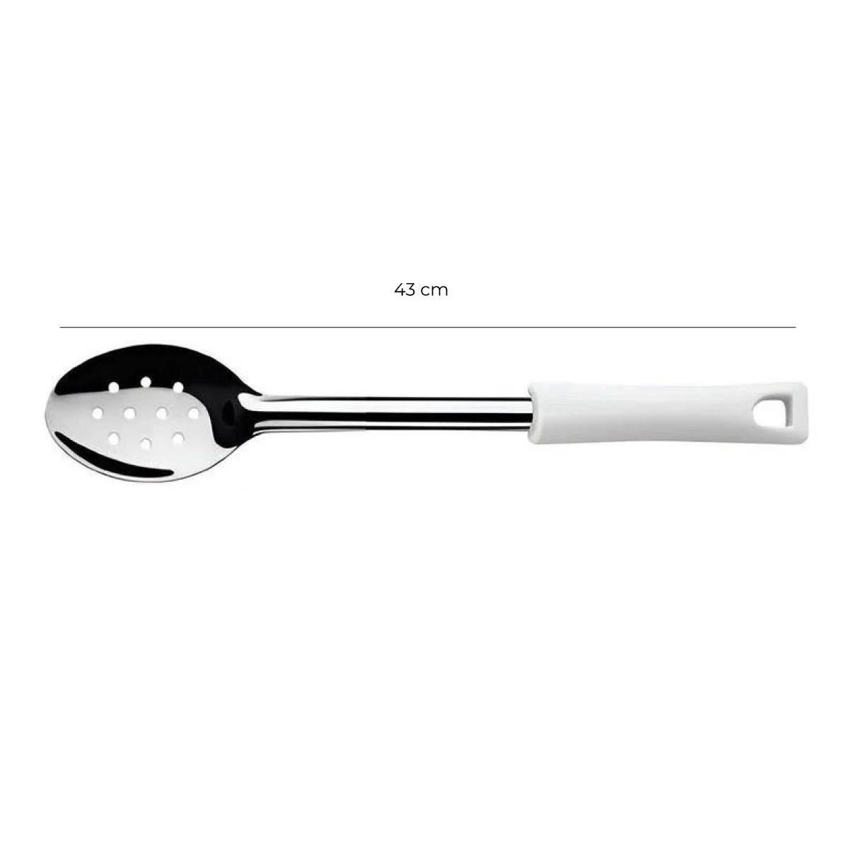 Cuchara Perforada Acero Inoxidable 43Cm Mango Blanco
