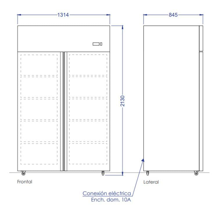 Congelador Acero Inoxidable. 2 Puertas Vidrio 1300 Litros Norkalt