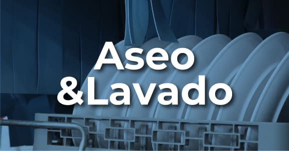 Lavavajillas, lavaderos, utensilios de aseo, carros de servicio, basureros y contenedores.