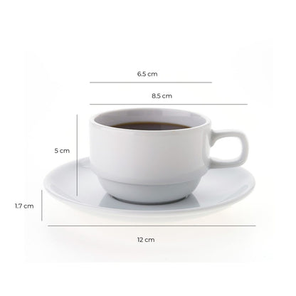 Set De 12 Taza Café 100Cc Con Platillo Apilable Línea Linea Tower