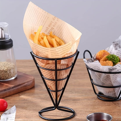 Cono Alambre Negro Con Base Para Papas Fritas Dia 10X15 Cm