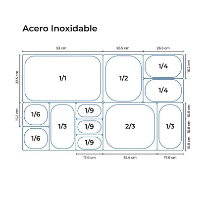 Contenedor Gastronómico Acero Inoxidable GN 1/2 x 15 Cm Linea Premium