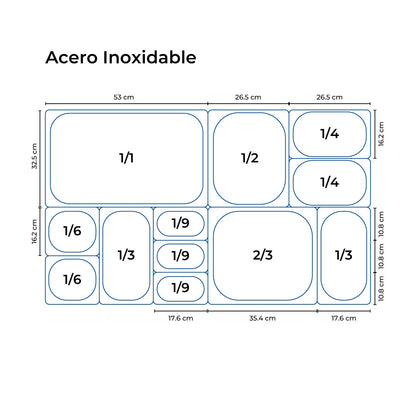Contenedor Gastronómico Acero Inoxidable GN 2/1 x 2Cm Linea Premium
