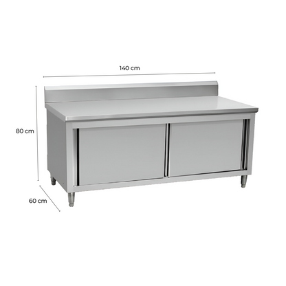 Mesón Mural Acero Inoxidable Puertas Correderas 140 Cm