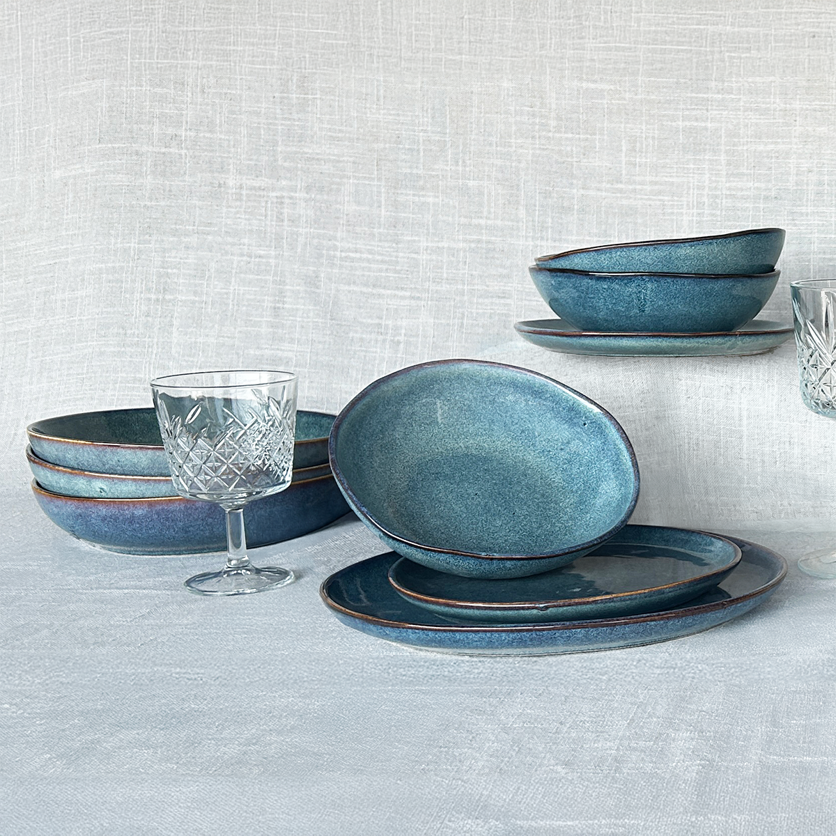 Set Vajilla 24 Piezas Cerámica Azul Línea Efes