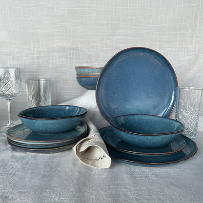 Set Vajilla 24 Piezas Cerámica Azul Línea Efes