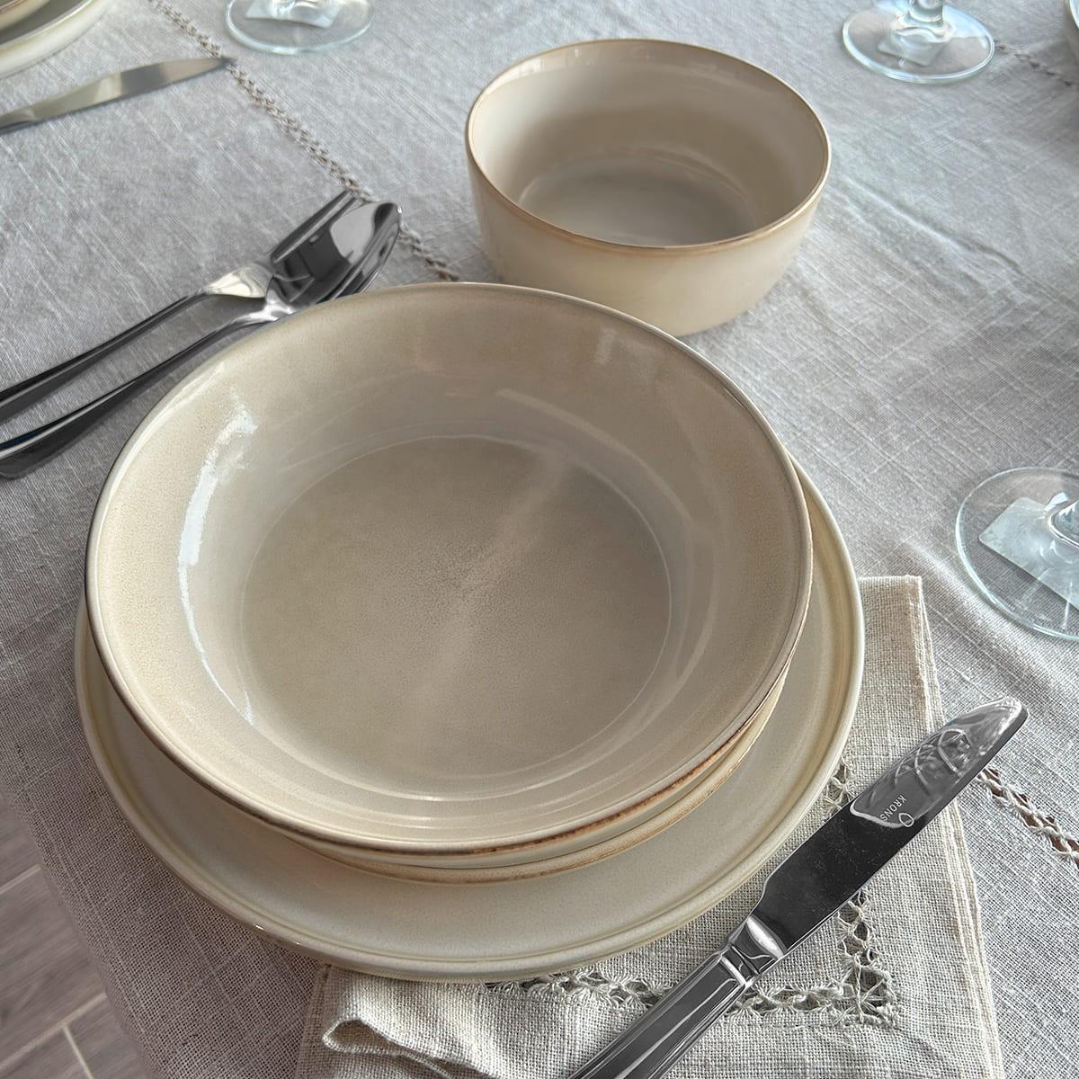 Set 6 Bowl Redondo Ceramica 21.8X5 Cm Beige Linea Oslo