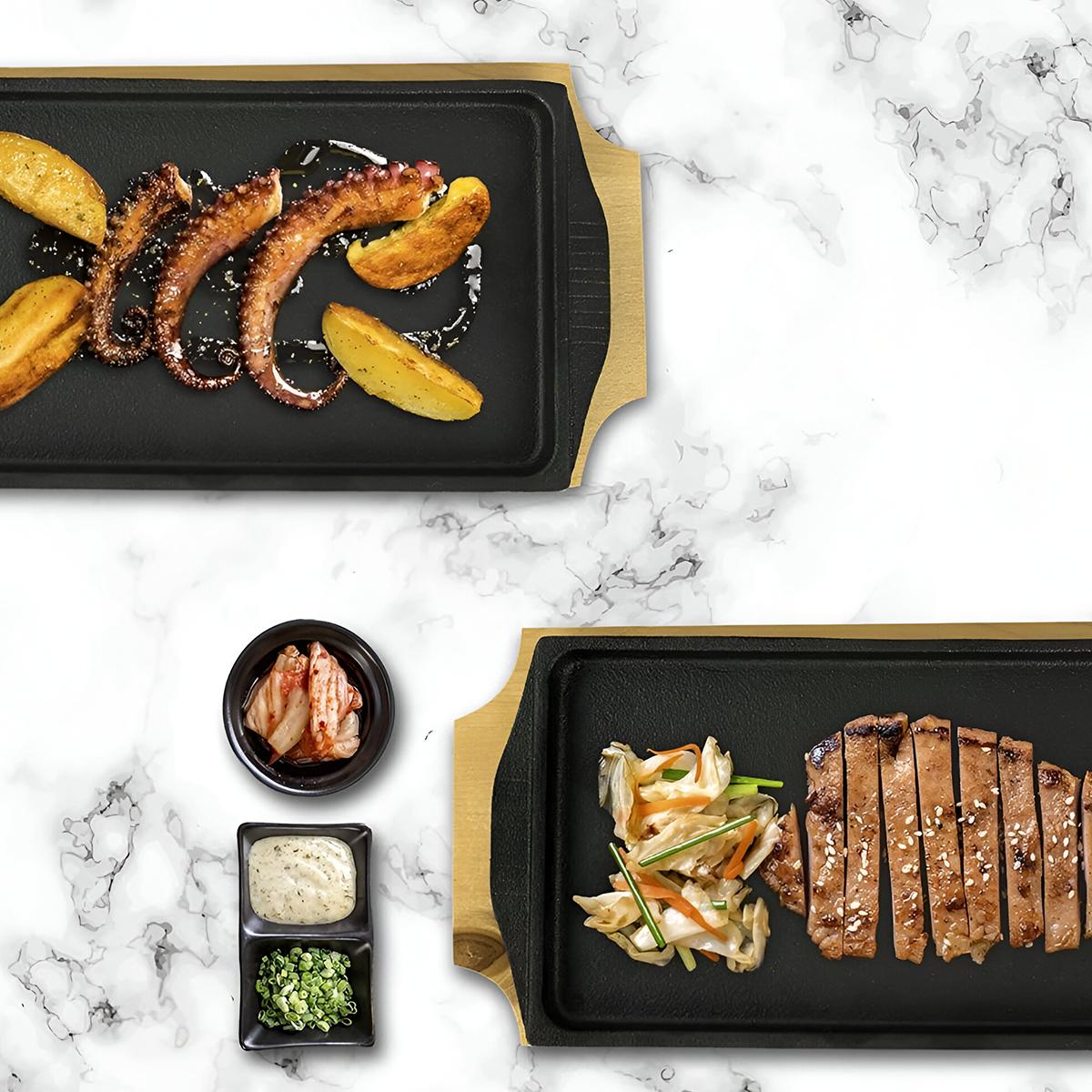 Plato / Bandeja Hierro Rectangular Con Base Madera 23X12.2X1.7 Cm