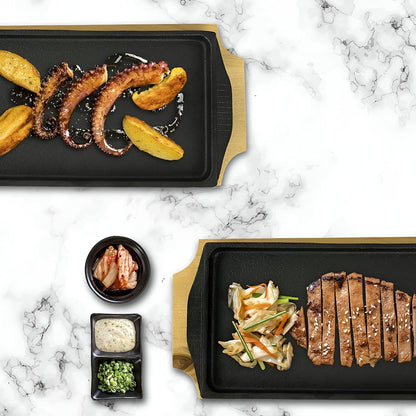 Plato / Bandeja Hierro Rectangular Con Base Madera 23X12.2X1.7 Cm