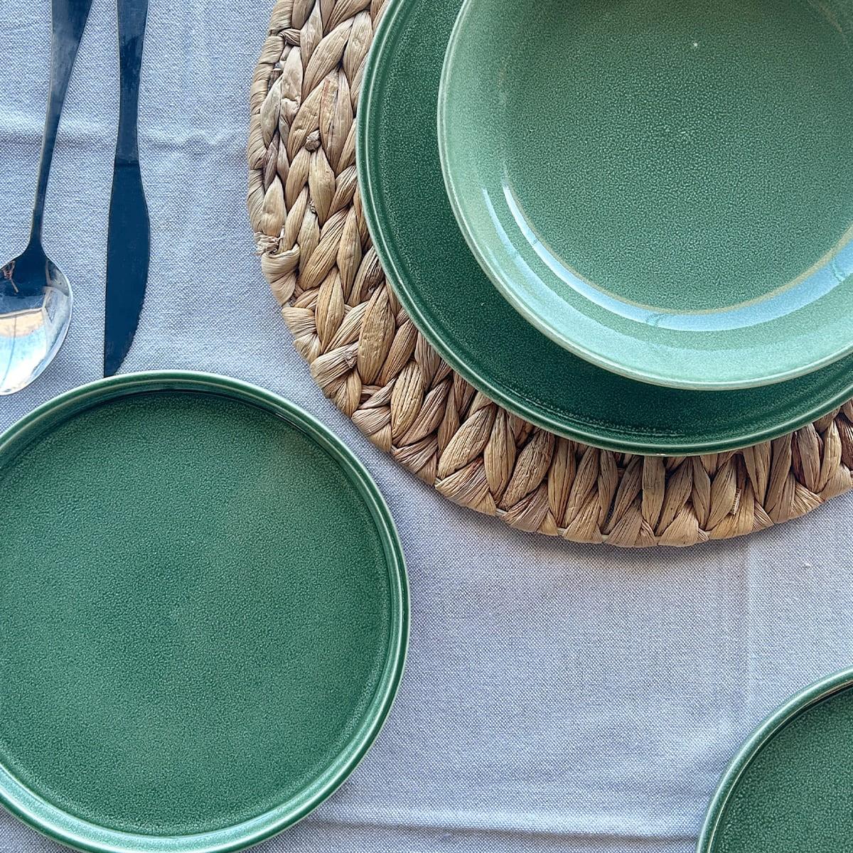 Set De 6 Plato Redondo Ceramica 26.5 Cm Verde Línea Rustica
