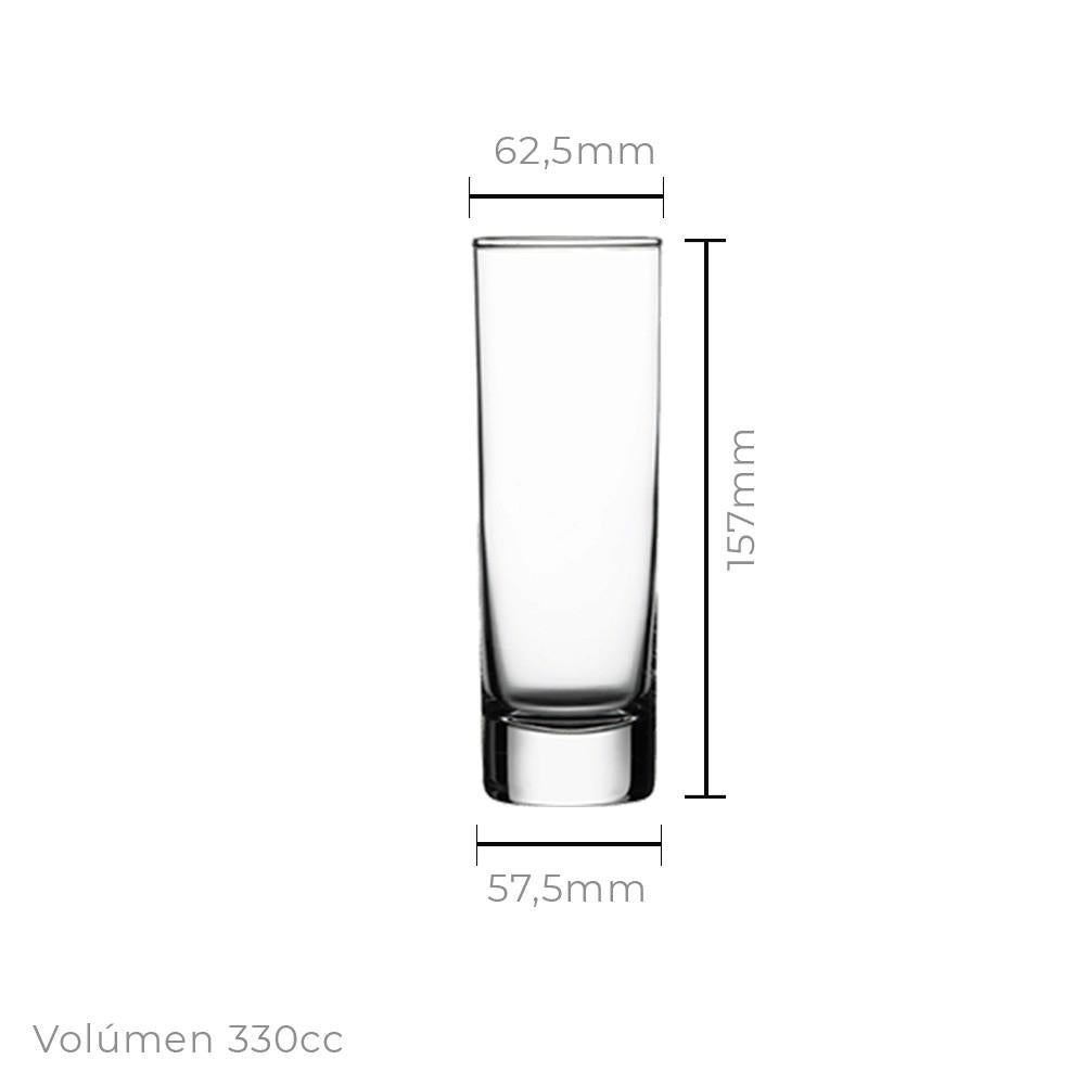Set De 6 Vaso Vidrio Refresco Largo Liso 330 Cc. Línea Side