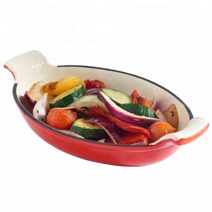 Plato De Hierro Enlozado Ovalado Rojo 26 Cm