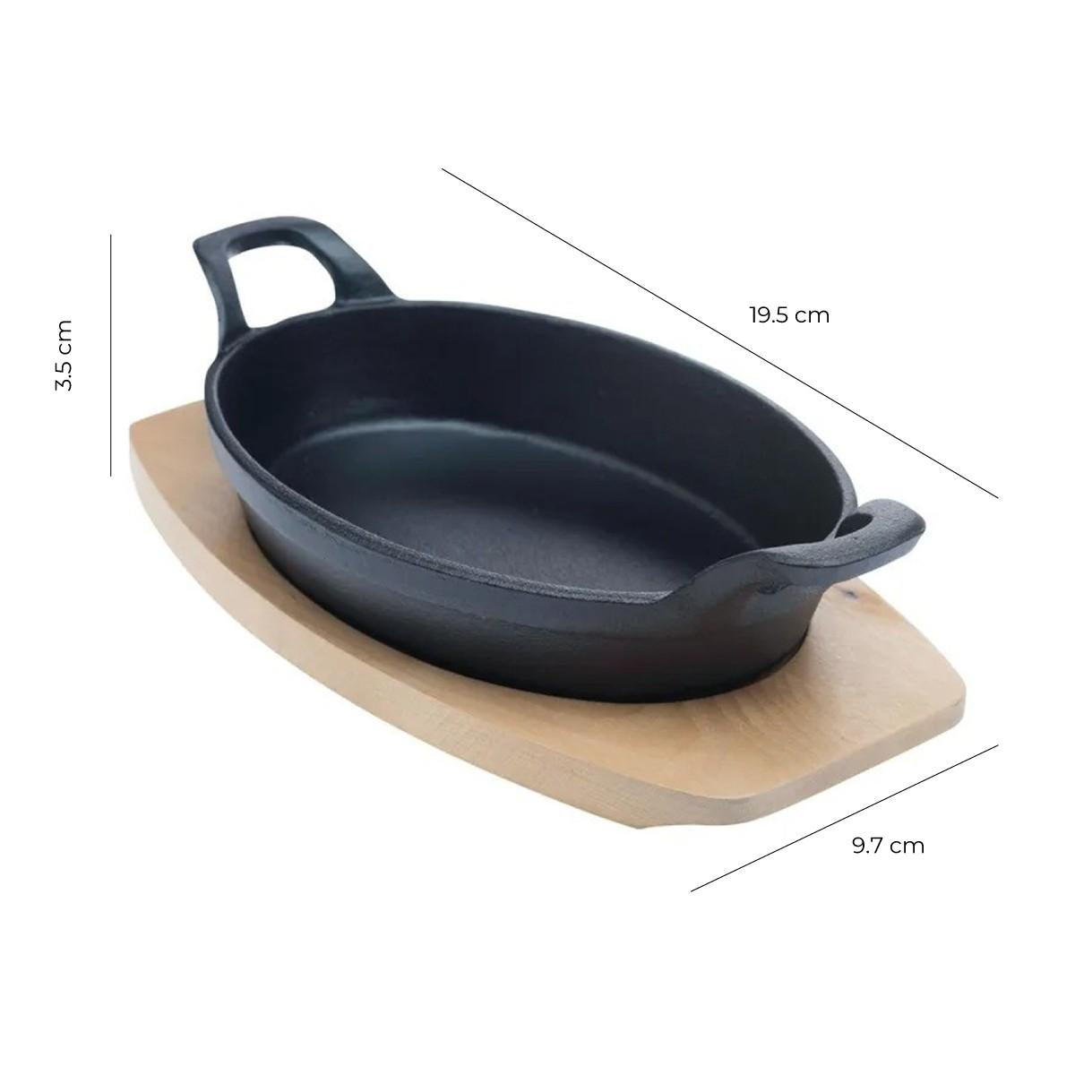 Sarten Hierro Ovalado Con Base Madera 20X10X3 Cm