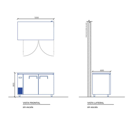 Mesón Congelador 2 Puertas 1200x600x800 Mm Norkalt