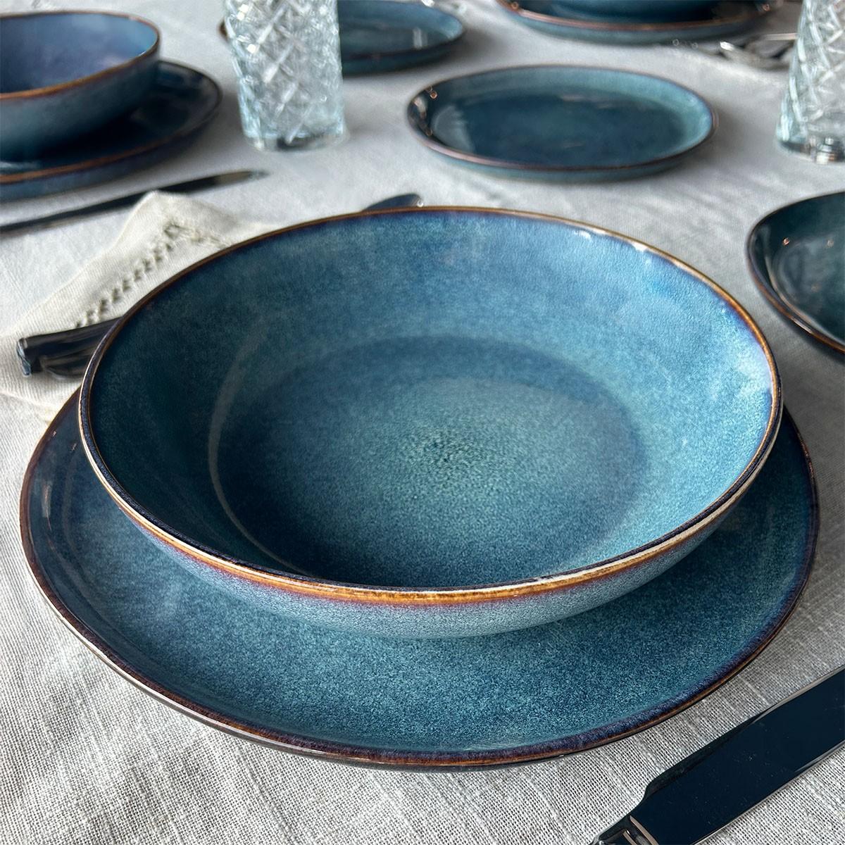 Set 6 Platos Redondo Ceramica Azul 27 Cm Linea Efes
