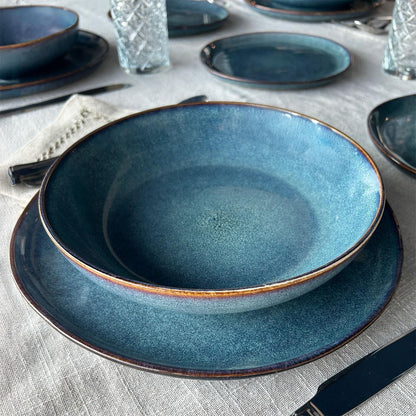 Set 6 Platos Redondo Ceramica Azul 27 Cm Linea Efes