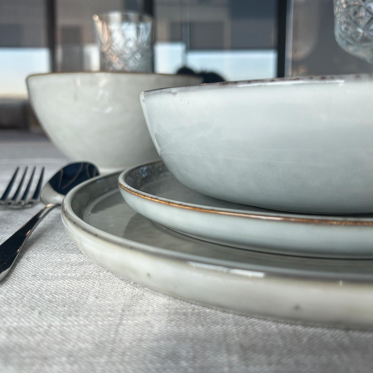 Set 6 Platos Redondo Ceramica 27 Cm Gris Linea Oslo