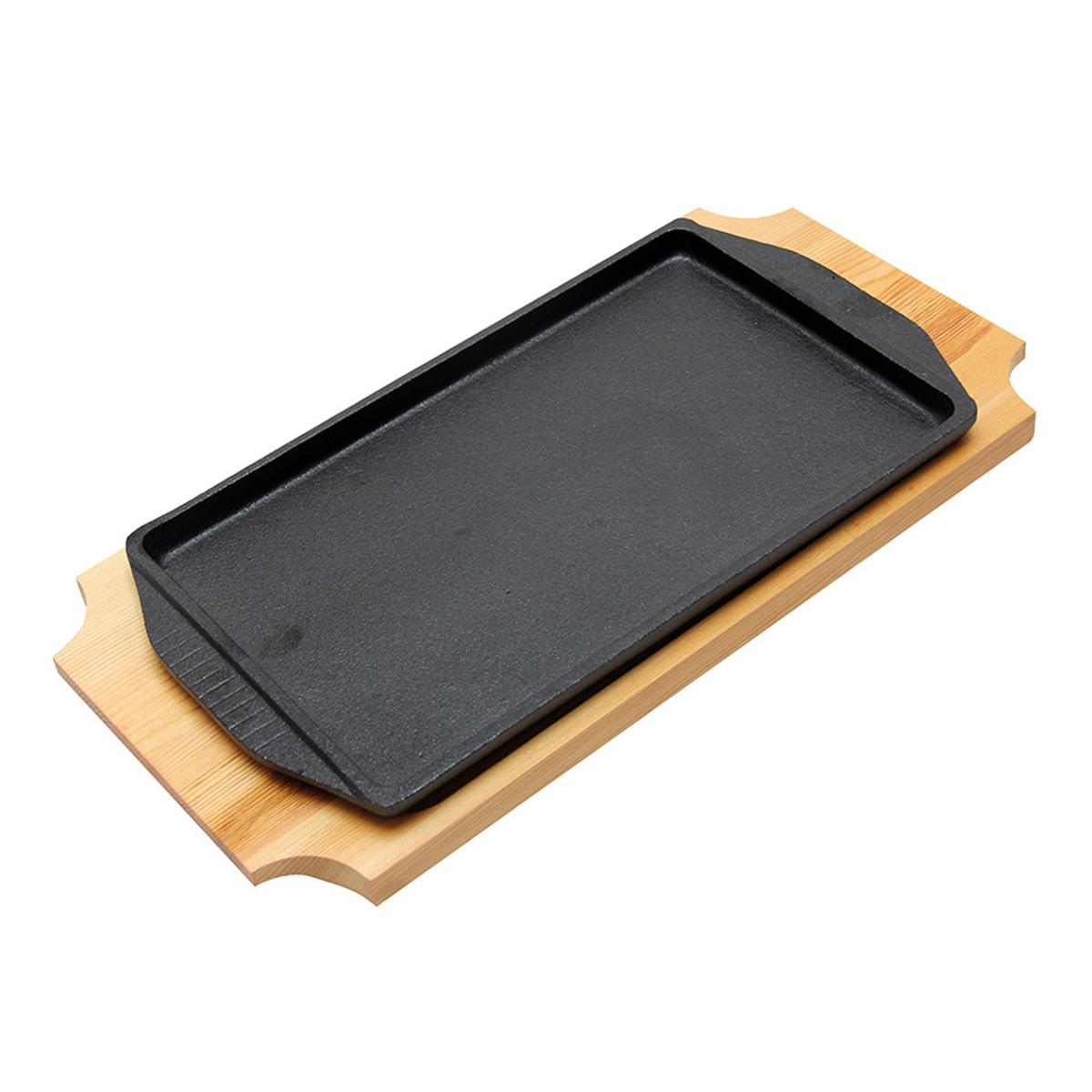 Plato / Bandeja Hierro Rectangular Con Base Madera 27.3X15X1.8 Cm