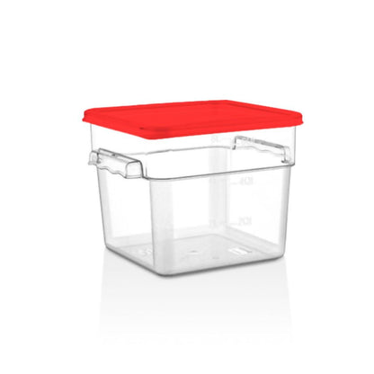 RECIPIENTE POLICARBONATO CUADRADO 5.7 LT CON TAPA ROJA