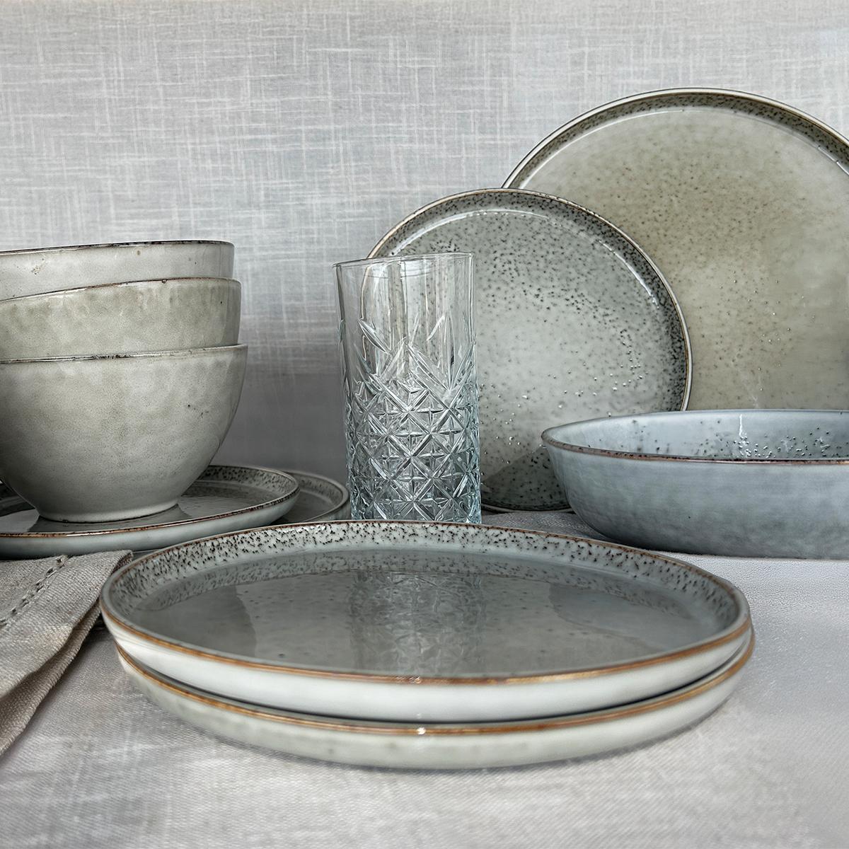 Set 6 Platos Redondo Ceramica 22 Cm Gris Linea Oslo