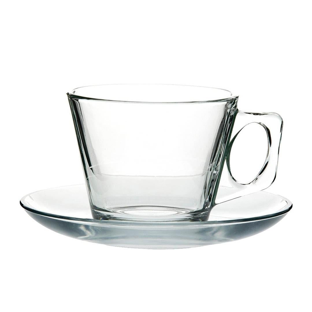 Set De 6 Taza Te Vidrio Lisa Con Platillo 200cc Modelo Vela