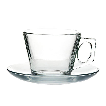 Set De 6 Taza Te Vidrio Lisa Con Platillo 200cc Modelo Vela
