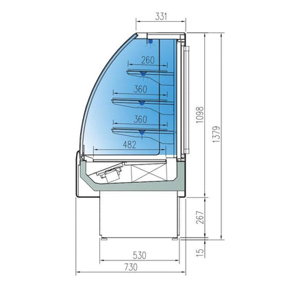 Vitrina Refrigerada Autoservicio Abierta Curva 95x73x138 Cm