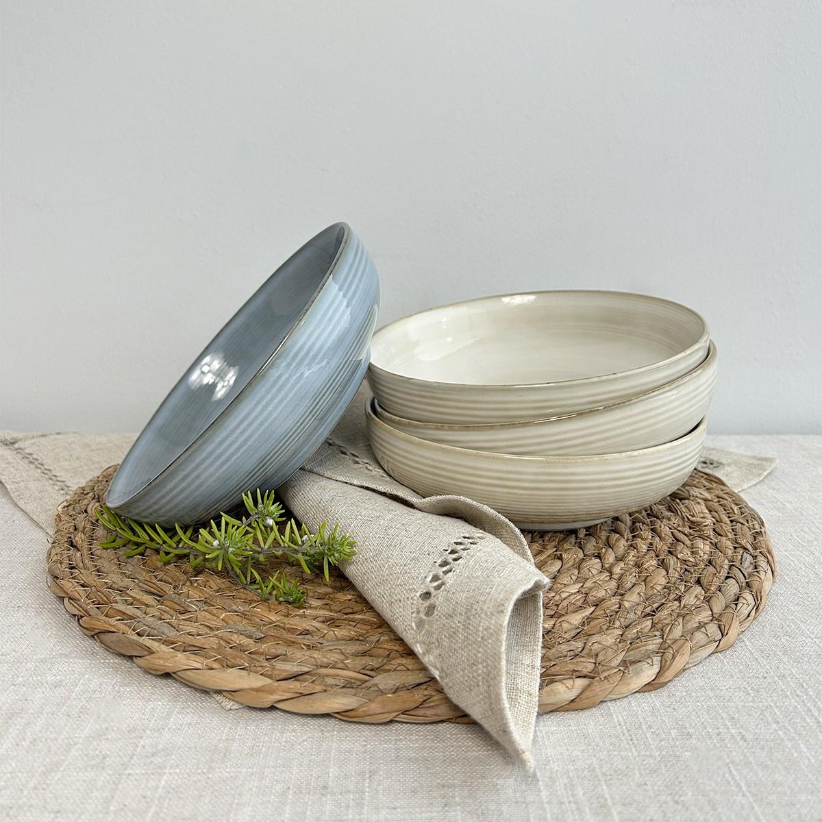Set De 6 Bowl Redondo Cerámica Beige 17.5X5 Cm