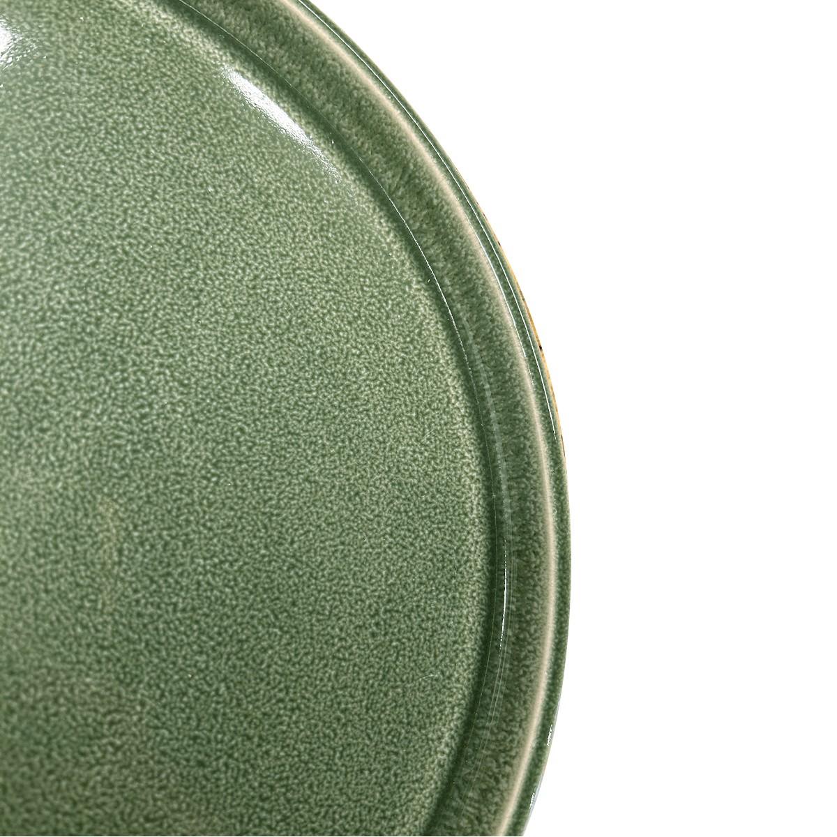 Set De 6 Plato Redondo Ceramica 21 Cm Verde Línea Rustica