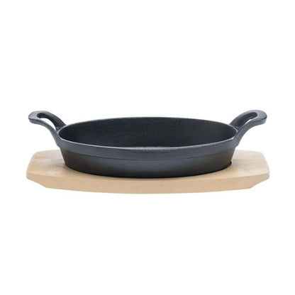 Sarten Hierro Ovalado Con Base Madera 27.6X15.2X4.5 Cm
