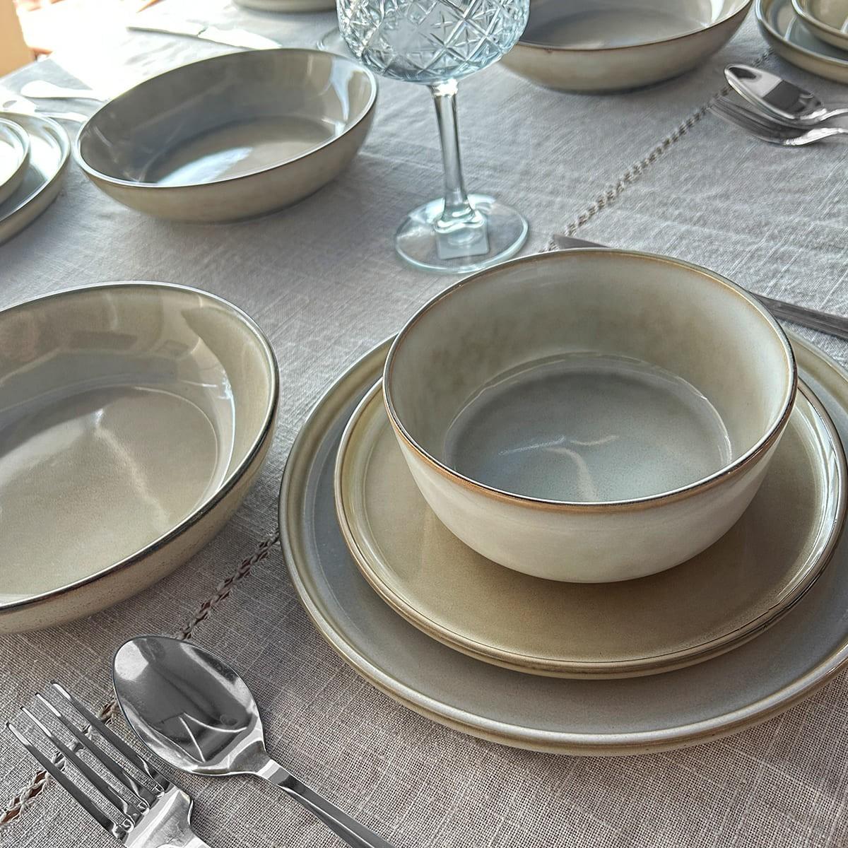 Set 6 Platos Redondo Ceramica 22 Cm Beige Linea Oslo