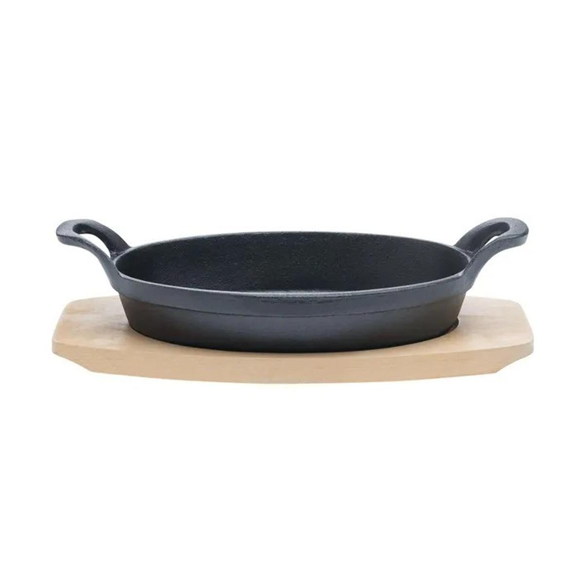 Sarten Hierro Ovalado Con Base Madera 20X10X3 Cm