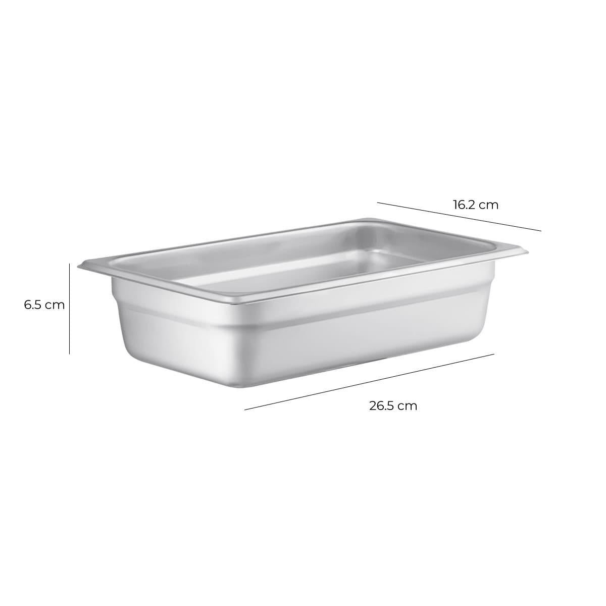 Contenedor Gastronomico Acero Inoxidable GN 1/4 x 6.5 Cm