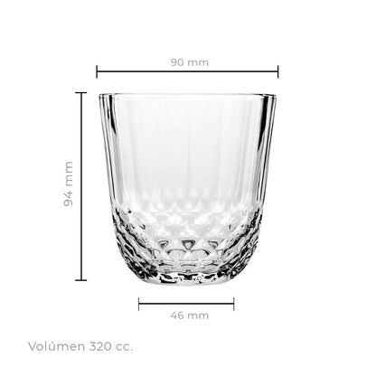 Set De 6 Vaso Vidrio Whisky 320 Cc. Línea Diony