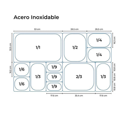 Contenedor Gastronómico Acero Inoxidable GN 1/4 x 6.5 Cm Linea Premium