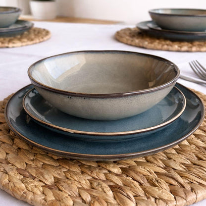 Set De 6 Plato Redondo Ceramica 21 Cm Azul Grafito Línea Rustica