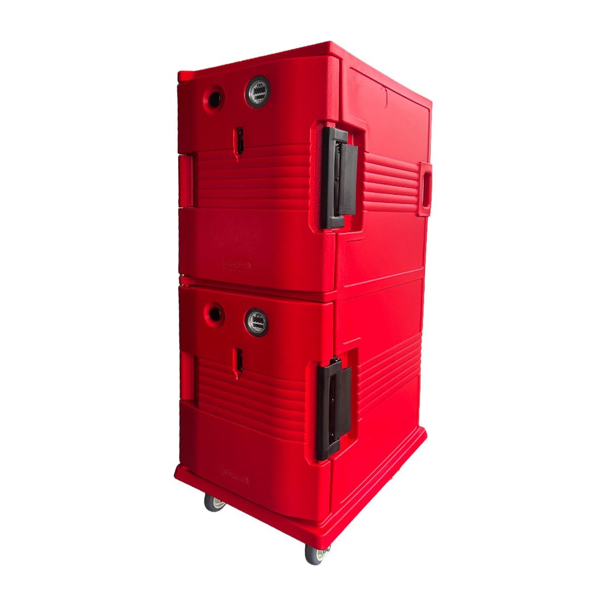 Contenedor Calefaccionado Isotérmico Doble UPC800 Rojo Con Ruedas