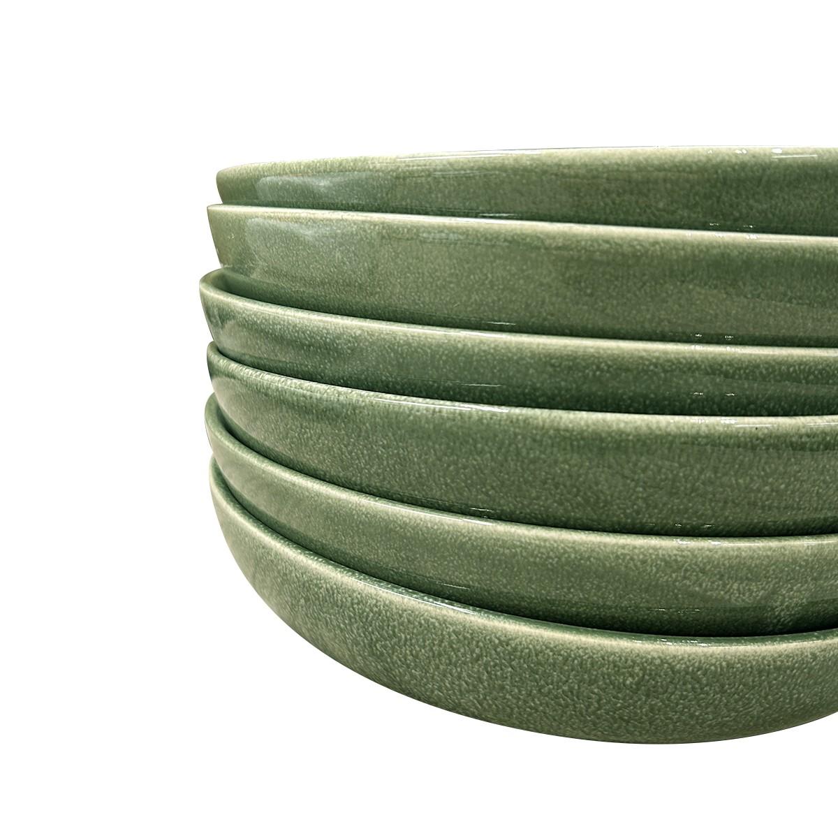 Set De 6 Bowl Redondo Ceramica 21.8 X 4.5 Cm Verde Línea Rustica