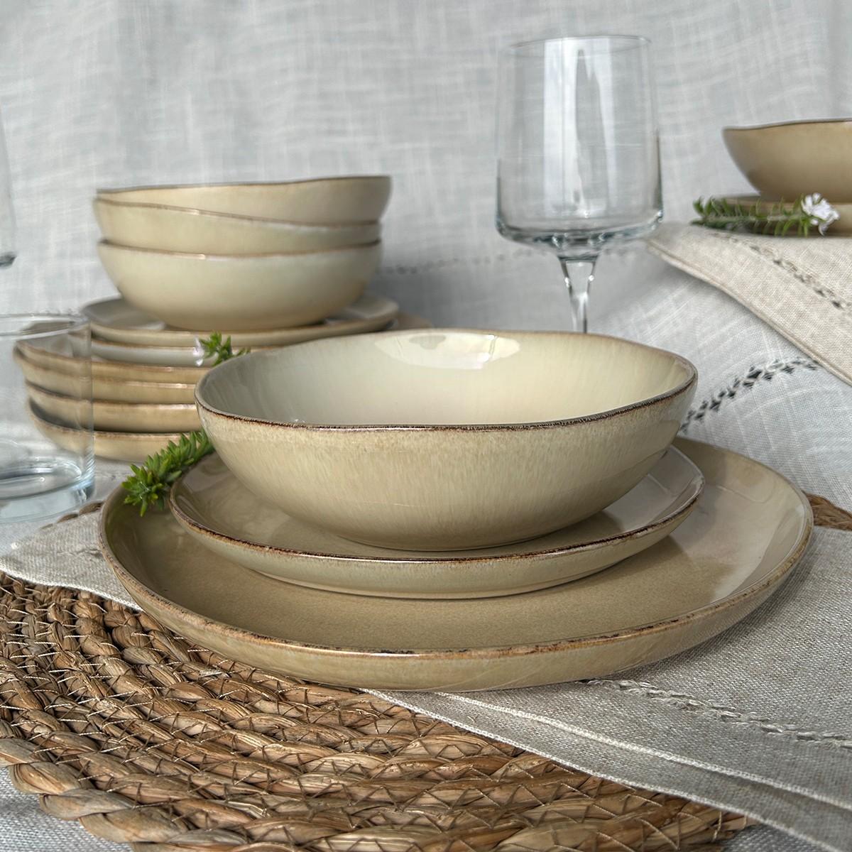 Set De 6 Plato Redondo Ceramica 26 Cm Beige Linea Ekos