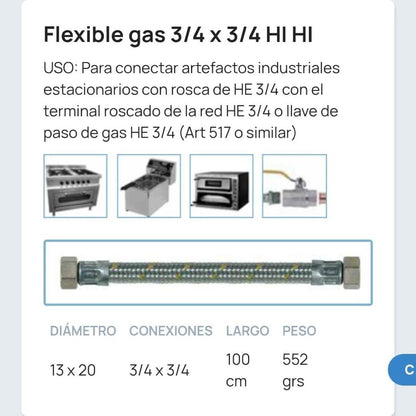 Flexible De Gas Certificado De 3/4