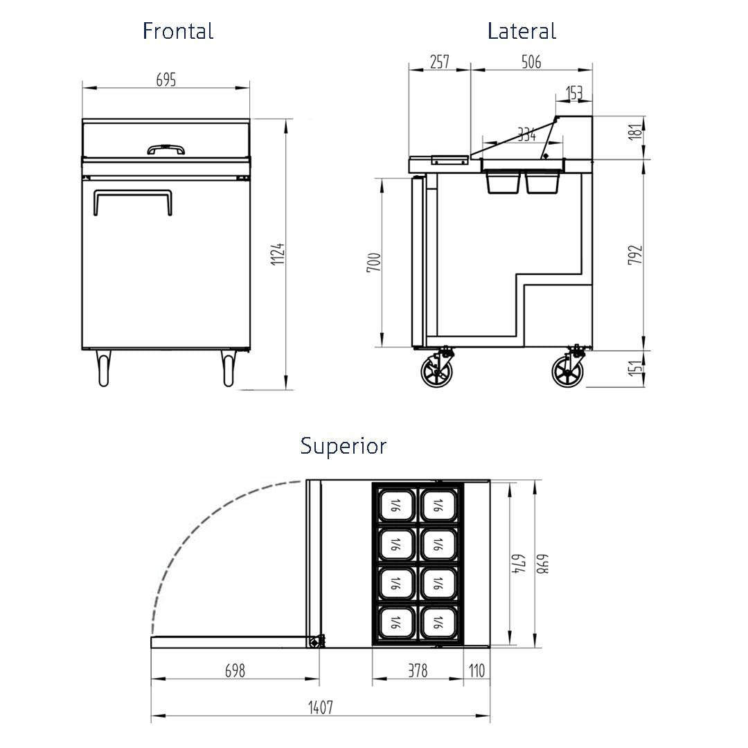 Salsera Refrigerada Acero Inoxidable 1 Puerta Norkalt