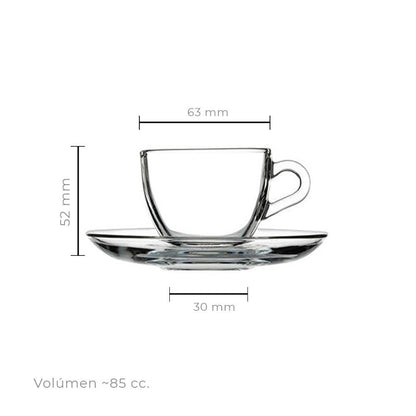 Taza Café Vidrio Lisa Con Plato 90 Cc